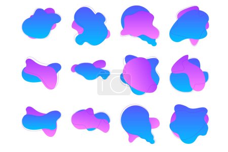 Blobs Abstract Fluid Shapes Color Gradient With Thin Line pictogram symbol visual illustration Set