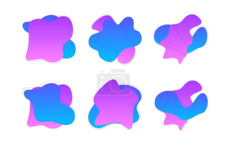 Téléchargez les illustrations : Blobs formes fluides abstraites dégradé de couleur avec mince ligne pictogramme symbole illustration visuelle Set - en licence libre de droit