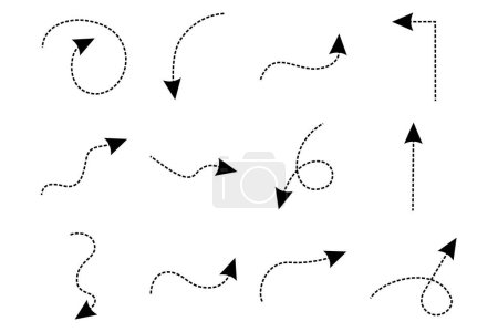 Dashed Arrow Direction Shape Curved Line Pictogram Symbol Visual Illustration Set