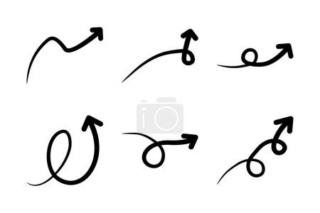 Handgezeichnete Pfeilform Gebogene Linien Set.