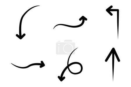 Hand drawn arrow Shape Curved Lines Set.