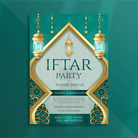 Illustration for Free vector iftar party poster design template - Royalty Free Image