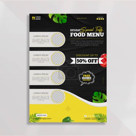 restaurant food menu poster or flyer design template