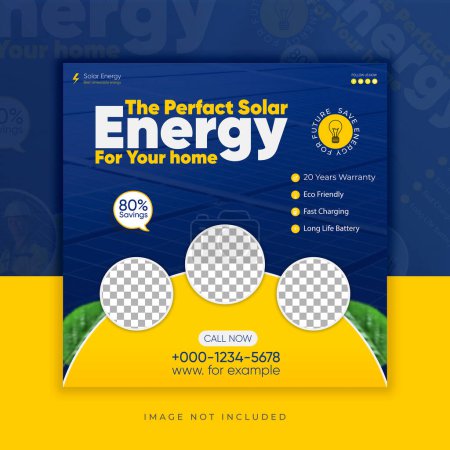 Illustration for Free vector renewable and clean solar energy social media post template - Royalty Free Image