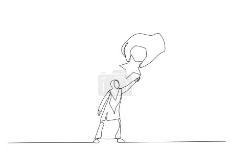 Téléchargez les illustrations : Caricature de femme musulmane donnant étoile à la main. Une ligne art styl - en licence libre de droit