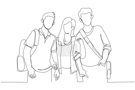Photo for Illustration of males and female students standing posing looking to camera. Single line art styl - Royalty Free Image