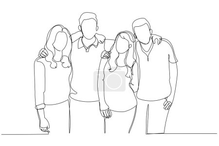 Illustration for Drawing of group of friends embrace one another. Single continuous line art styl - Royalty Free Image