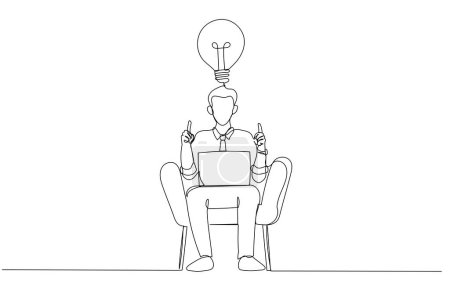 Illustration for Illustration of businessman having creative idea gesturing eureka with both hands. Single line art style - Royalty Free Image