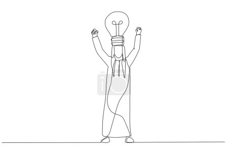 Illustration for Drawing of bulb head arab businessman. One line art style - Royalty Free Image