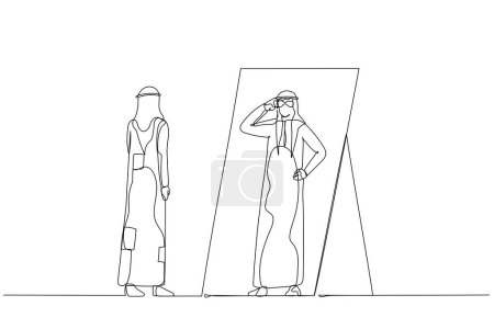 Illustration for Drawing of arab man looking into self putting eyegless looking cool. Single continuous line art style - Royalty Free Image