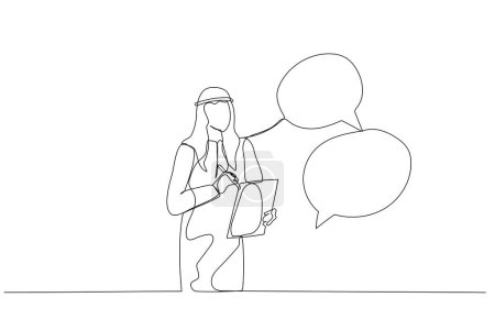 Téléchargez les illustrations : Caricature de femme d'affaires prenant note de la réunion tout en écoutant d'autres concept d'information du procès-verbal de la réunion. Style d'art de ligne unique - en licence libre de droit