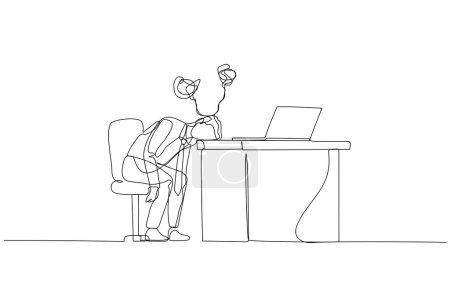 Drawing of businessman tired lay head in chair looking tire and stress. Single continuous line art style
