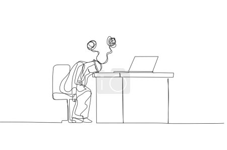 Illustration for Illustration of arab man tired lay head in chair looking tire and stress. One line art style - Royalty Free Image