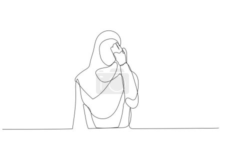 Photo for Cartoon of stress muslim woman worker feeling headache exhausted and unhappy. Single line art style - Royalty Free Image
