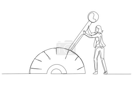 Ilustración de Illustration of businesswoman change transmission knob make business to next level. Continuous line art - Imagen libre de derechos