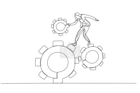 Ilustración de Drawing of businesswoman & gear. Single line art style - Imagen libre de derechos