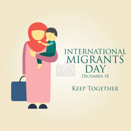 Téléchargez les illustrations : Illustration vectorielle de la Journée internationale des migrants. Concept de sensibilisation à l'affiche de campagne - en licence libre de droit