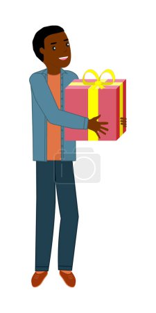 Ilustración de Black boy holding gift - Imagen libre de derechos