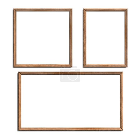 Illustration for Photo frame made of natural wood on the wall. Set of square photo frames. Empty pictures. Vector decor element. 3D poster with shadow for presentations. 3d illustration - Royalty Free Image