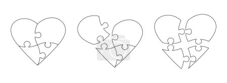 Téléchargez les illustrations : Ensemble de pièces de puzzle en forme de coeur. Puzzle puzzle sur fond blanc. Symbole de la Saint Valentin. Pièces symboliques du puzzle de l'autisme. Illustration vectorielle - en licence libre de droit