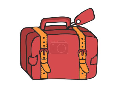 Retro suitcase of a traveler. Vector vintage travel bag for summer vacation travel. Hand drawn vector doodle in flat style.