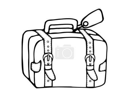 Retro-Koffer eines Reisenden. Vector Vintage Reisetasche für Sommerurlaubsreisen. Handgezeichnetes Vektor-Doodle im Linienstil.