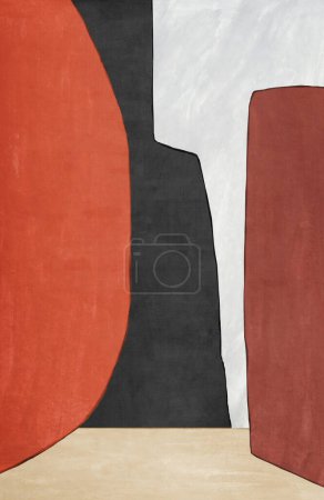 Foto de Pintura al óleo geométrica roja abstracta, pintura de arte simple moderna, patrones grises y negros. - Imagen libre de derechos