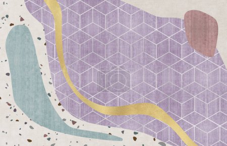 Foto de Patrón de arte de combinación de bloques de color geométrico púrpura y azul, fondo de alfombra abstracta. - Imagen libre de derechos