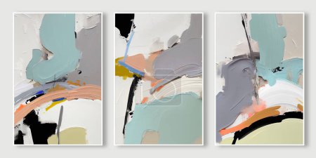 Photo for Modern abstract oil painting art triptych, boho style hanging picture - Royalty Free Image
