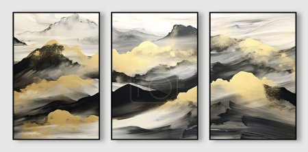 Photo for Modern minimalist abstract gold and black ink landscape painting - Royalty Free Image