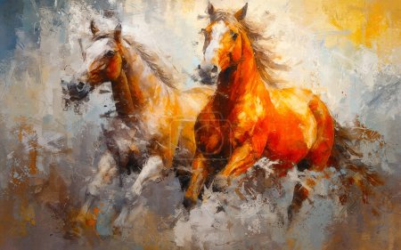 Foto de Pintura abstracta de caballos en lienzo. ilustración - Imagen libre de derechos