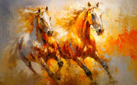 Foto de Pintura de caballos en acuarela con efecto de color - Imagen libre de derechos