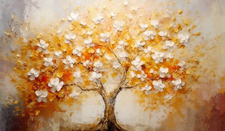 Foto de Pintura de hermosas flores. árbol en otoño. - Imagen libre de derechos