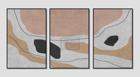 Illustration d'art géométrique de style minimaliste moderne, un ensemble de trois images pour accrocher, conception de couverture, fond d'écran