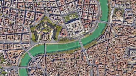 Foto de Ciudad de Roma, mirando hacia abajo vista aérea desde arriba Castillo Sant Angelo - Vista de aves Río Tíber y Roma, Italia - Imagen libre de derechos