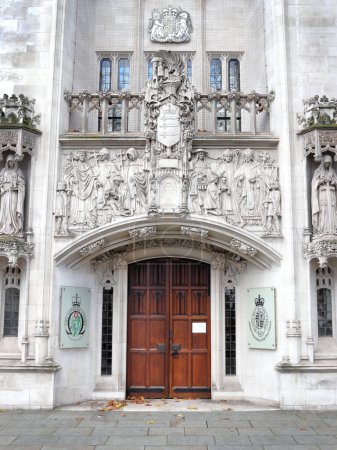 Photo for London, UK - Dec 24, 2020: The Middlesex Guildhall, a court building in Westminster which houses the Supreme Court of the United Kingdom and the Judicial Committee of the Privy Council. - Royalty Free Image