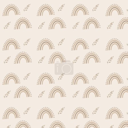 Photo for Seamless pattern of brown rainbow and leaves on beige background. High quality photo - Royalty Free Image