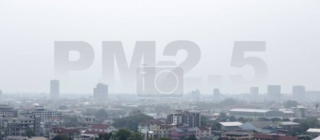 Contaminación urbana del aire PM2.5 y dolores de cabeza, asfixia, polvo que excede los estándares de seguridad, afectando la salud y el medio ambiente la atmósfera del planeta calentamiento global cáncer de pulmón fábricas de la industria textil