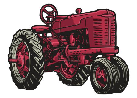 Ilustración de Tractor de granja vintage ilustración dibujada a mano - Imagen libre de derechos
