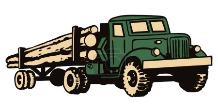 Téléchargez les illustrations : Vintage Logging Truck - illustration dessinée à la main - en licence libre de droit