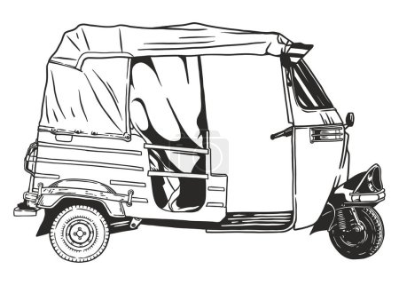 Téléchargez les illustrations : Thai Tuk Tuk Taxi - illustration dessinée à la main - Out line - en licence libre de droit