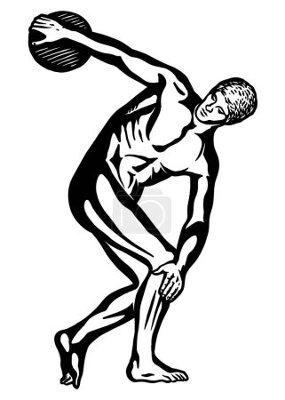 Téléchargez les illustrations : Sculpture grecque ancienne Discobolus. Athlète masculin prêt à lancer le disque - en licence libre de droit