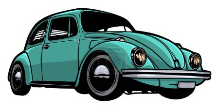 Téléchargez les illustrations : Voiture classique scarabée - illustration vectorielle dessinée à la main - en licence libre de droit