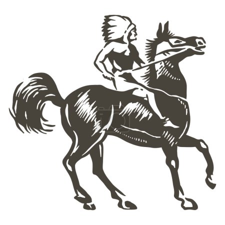 Foto de Jefe indio americano en un caballo - ilustración vectorial - Imagen libre de derechos