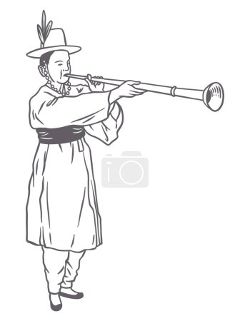 Téléchargez les illustrations : Musique traditionnelle coréenne - Musicien jouant de la flûte - en licence libre de droit