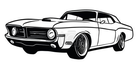Foto de Carreras de coches musculares personalizadas clásicas en ilustración vectorial de estilo retro - Out line - Imagen libre de derechos