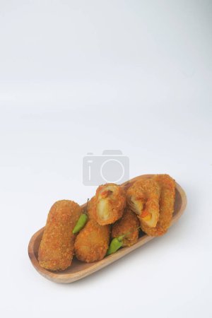 Indonesian food with a mixture of flour, eggs and vegetables which is often called "Risol" or "Risoles" with a white background, isolated white