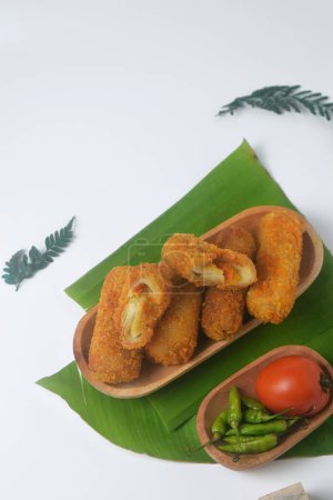 Portrait Photo of Indonesian Food which is often called "Risoles" is a snack made from eggs and flour with vegetable filling, Isolated white