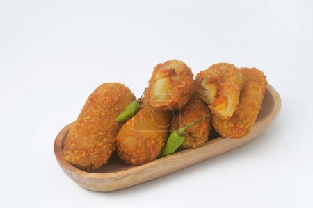 Indonesian food with a mixture of flour, eggs and vegetables which is often called "Risol" or "Risoles" with a white background, isolated white