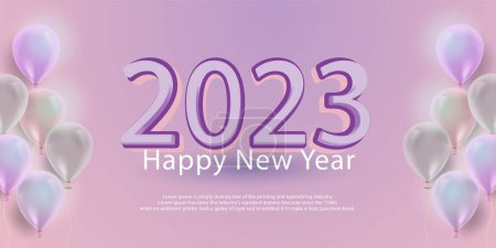 Ilustración de Texto editable 2023 feliz año nuevo con globos sobre tema rosa - Imagen libre de derechos